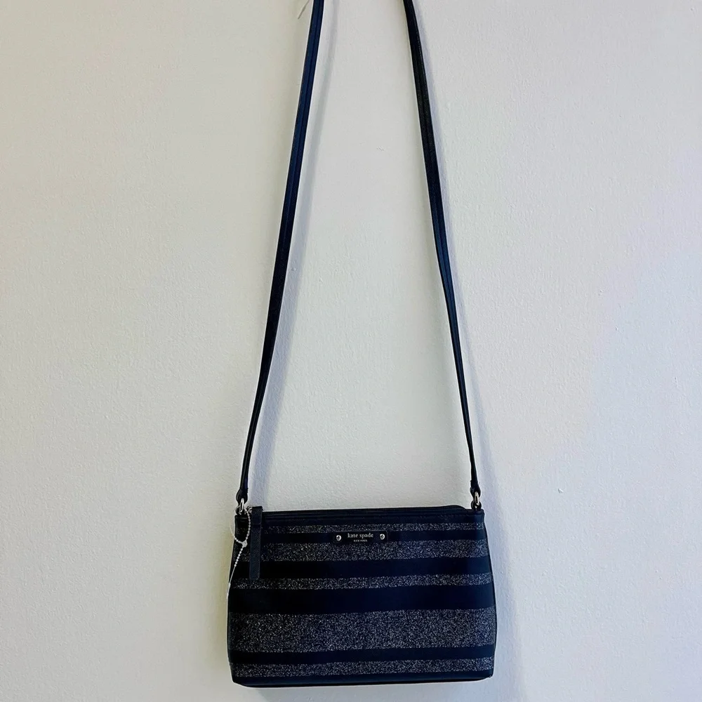 Kate Spade Black and Gray Striped Women's Bag Should Crossbody